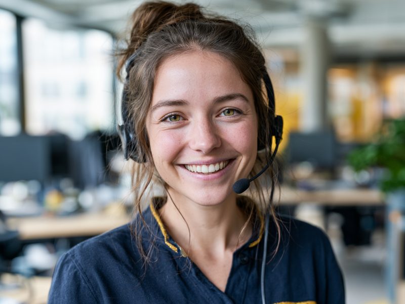 Kundenberaterin mit Headset im Kundenservice von Faber Lotto-Service